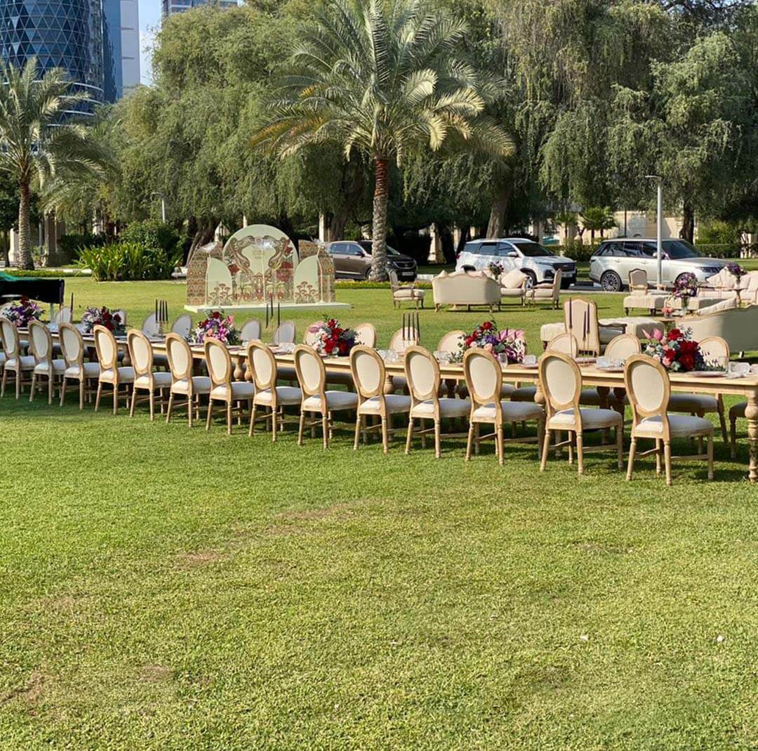 A wedding set up in the park.
